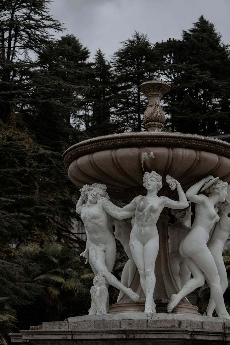 Fountain With Marble Statues Outdoors