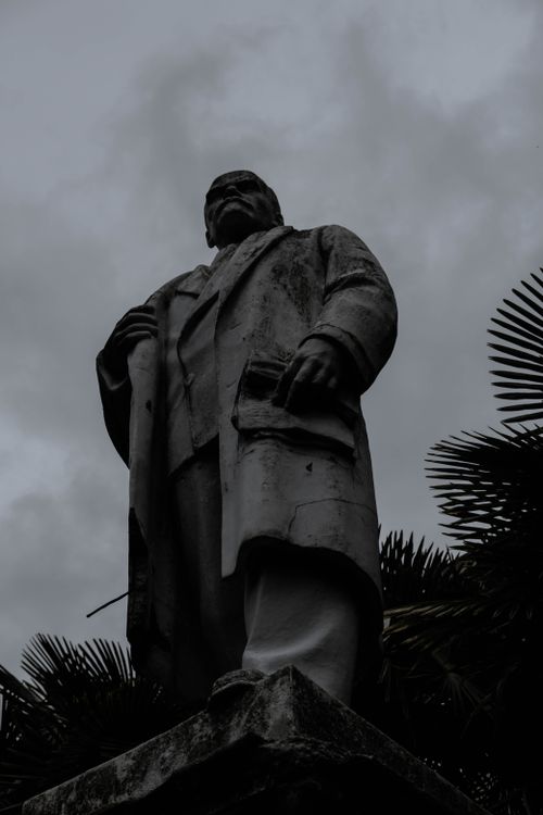 Free Low angle view of a statue in Sochi, Russia, silhouetted against a moody sky. Stock Photo