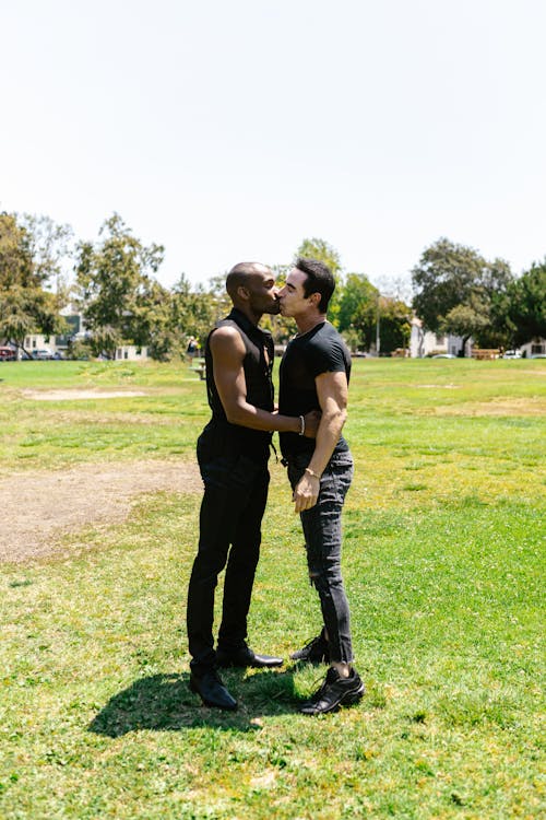 Free A Couple Kissing on Green Grass Field Stock Photo