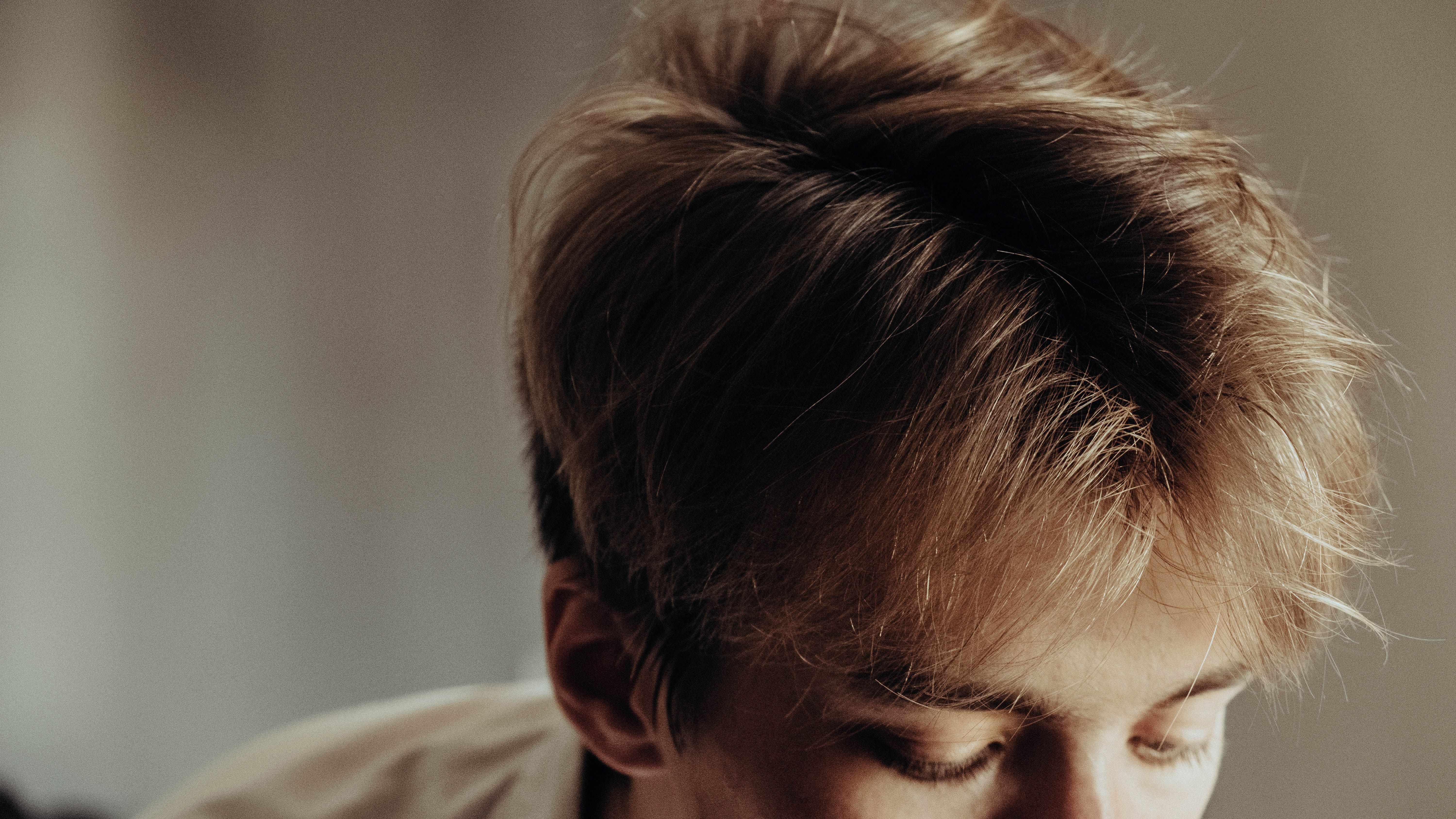 Hair with multi-tonal highlights and lowlights, rich dimension, styled straight