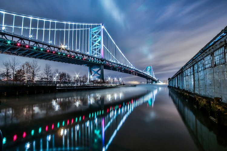 The Benjamin Franklin Bridge Illuminated At Night