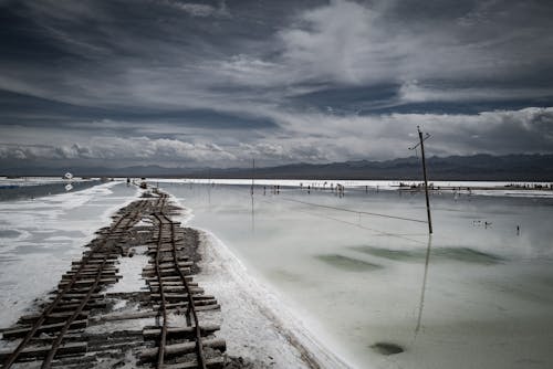 Free Railways on Chaka Salt Lake  Stock Photo