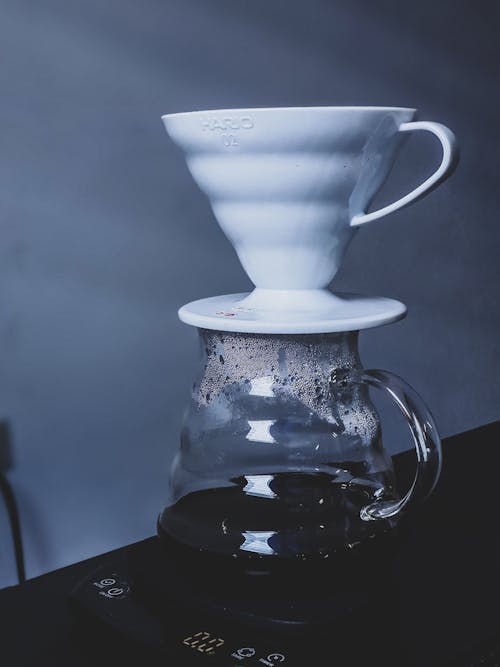 Free Pour Over Coffee on a Weighing Scale Stock Photo