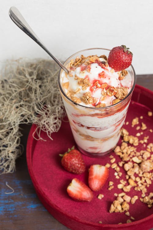 Free A Strawberry Yogurt Parfait in a Cup Stock Photo