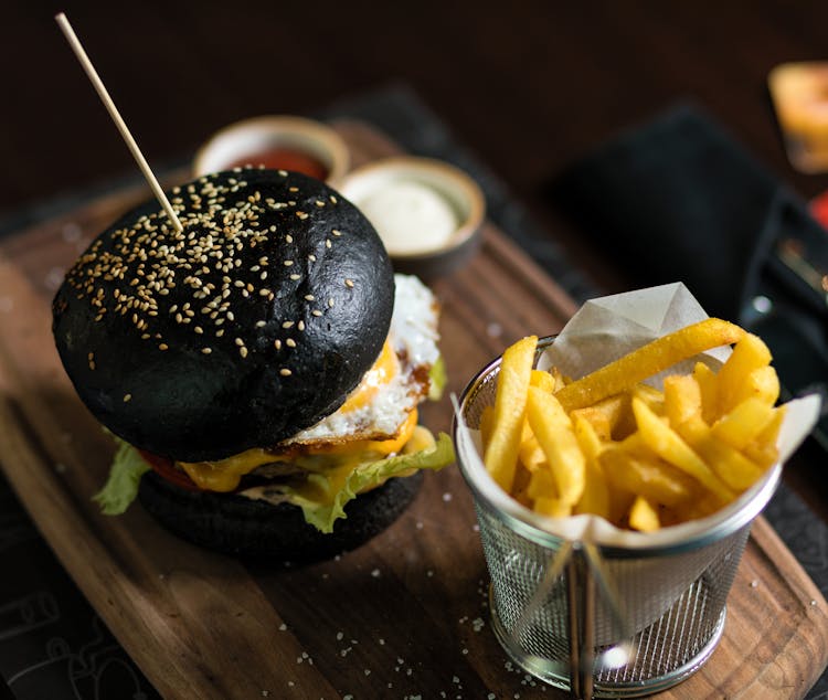 Close-Up Shot Of Hamburger And Fries 