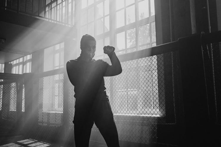 Woman Posing In Boxing Stance