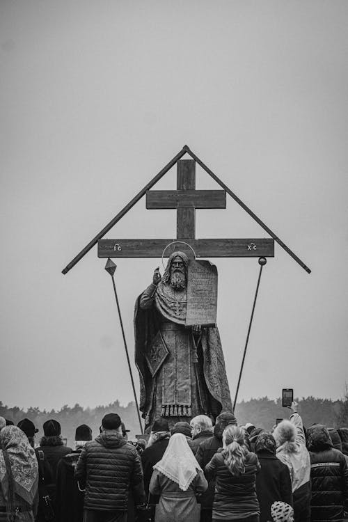 Crowd under Religious Monument