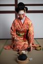 Woman in Red and White Kimono