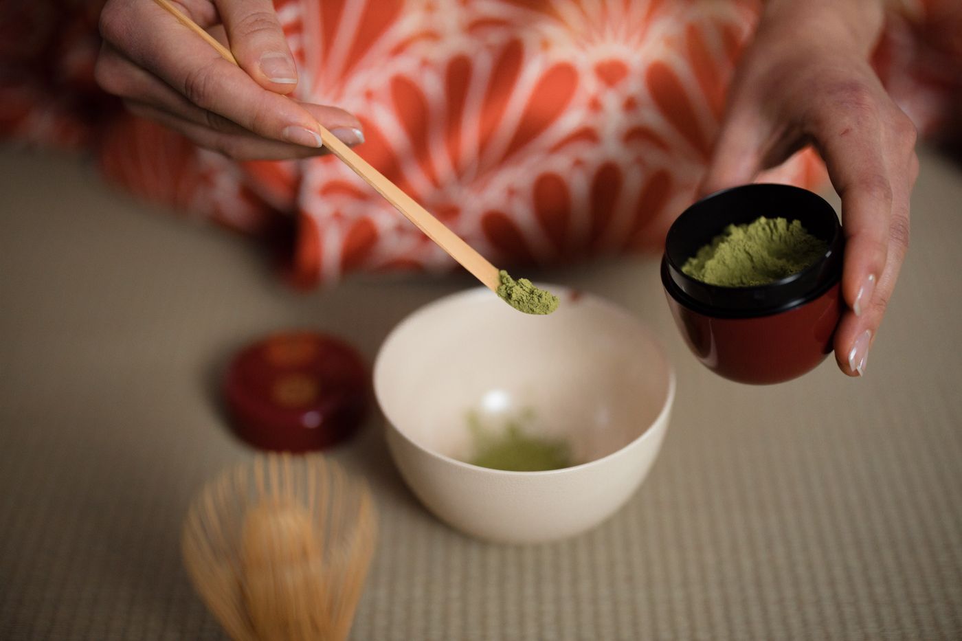 Matcha being prepared in a traditional setting