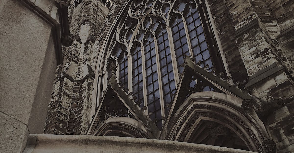 Grey Stone Cathedral Stained Glass Window Exterior