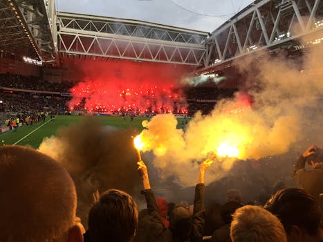 Free stock photo of yellow, game, football, pyrotechnic