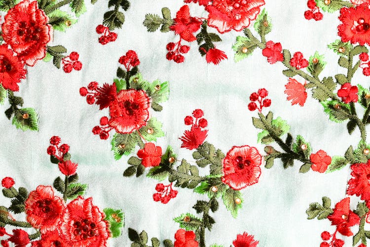 Fabric With Embroidered Flowers