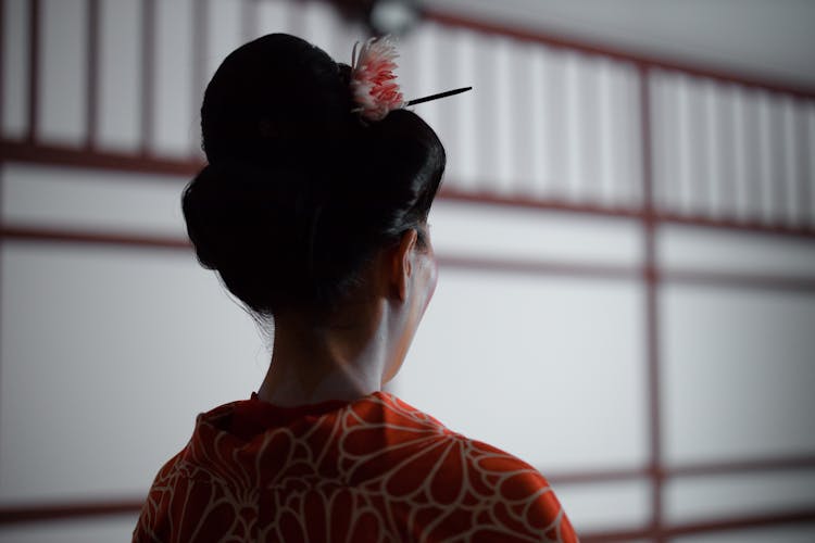 Back View Of A Woman In A Kimono