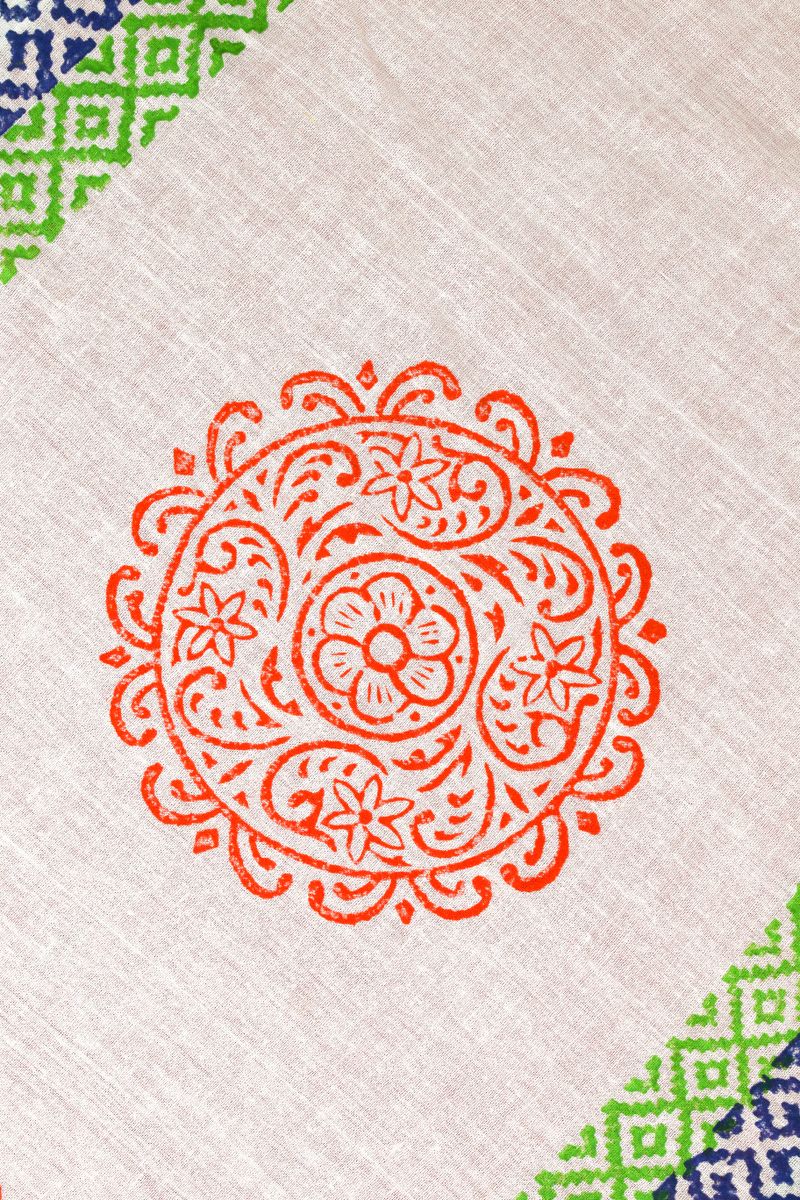Printed floral and geometric pattern on fabric