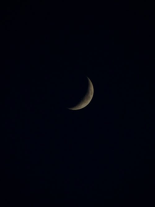Crescent moon on black dark sky