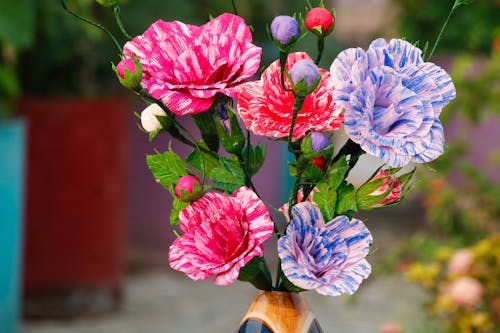 Free Colorful Artificial Flowers on a Vase Stock Photo
