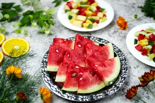 Sliced Watermelon on Ceramic Plate