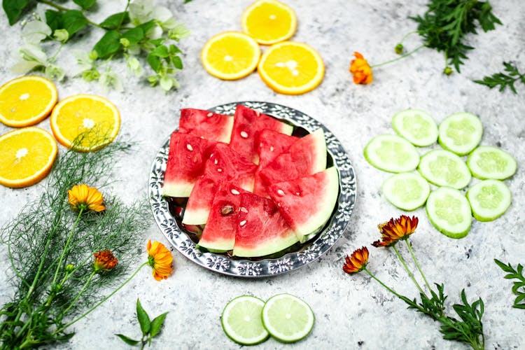 Watermelon Slices On Plate