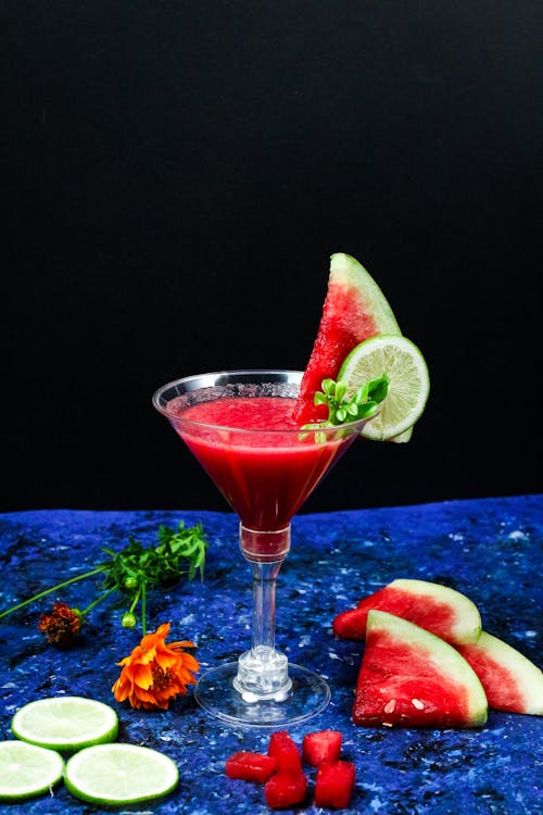 A Glass of Watermelon Juice with Toppings