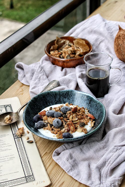 Free Ceramic Bowl with Cereals and Fruits Stock Photo