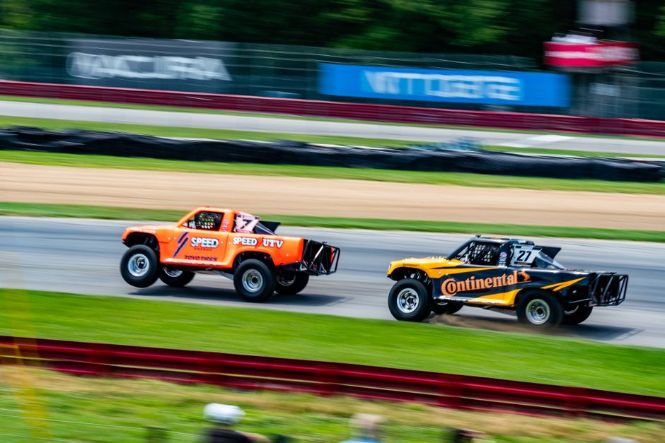 Exciting off-road truck race captured at high speed on a Lexington, OH racetrack.