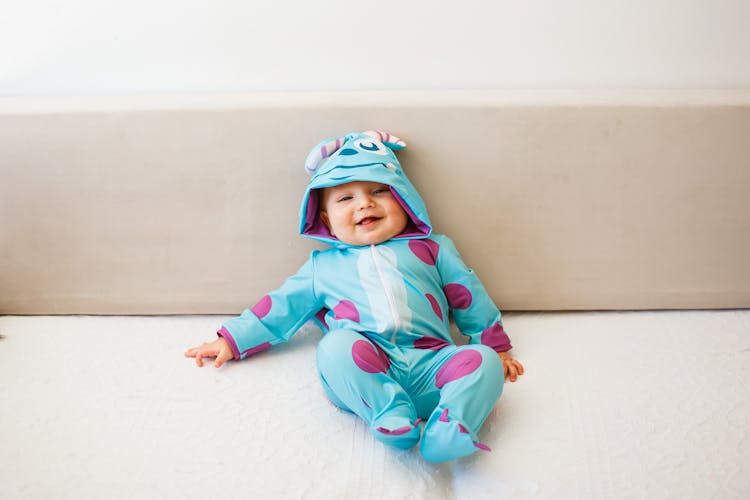 Cute Little Baby In A Blue Monster Costume 