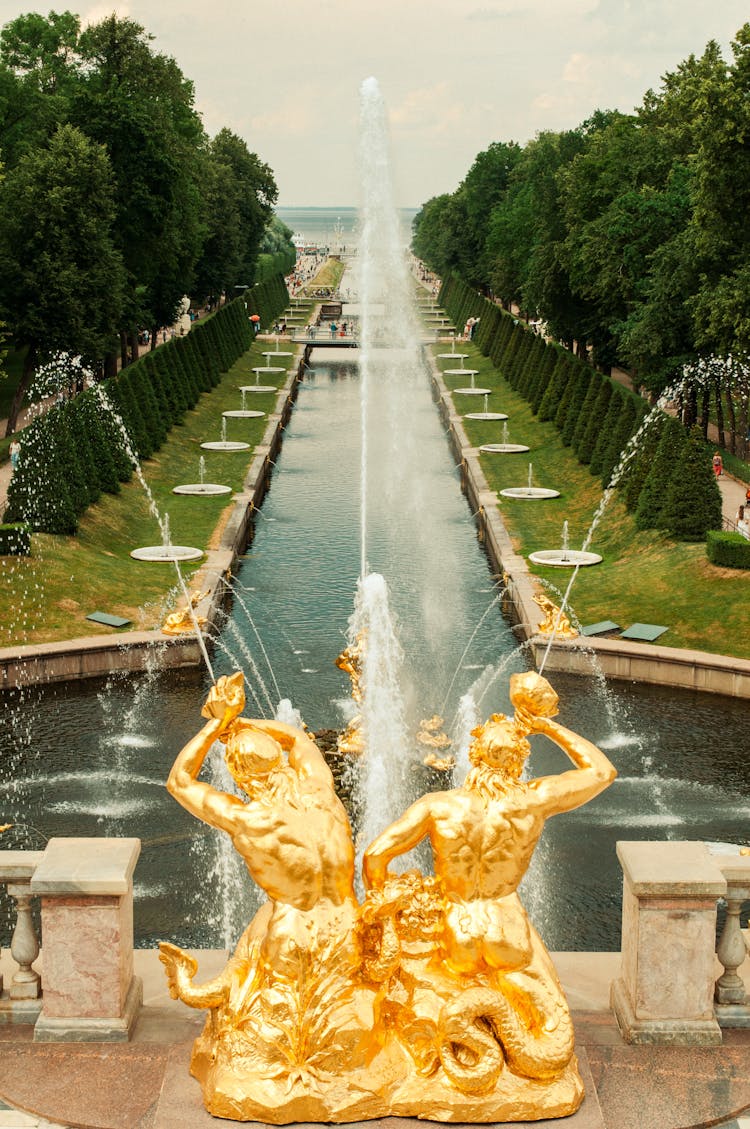 Grand Cascade Fountain In Saint Petersburg, Russia