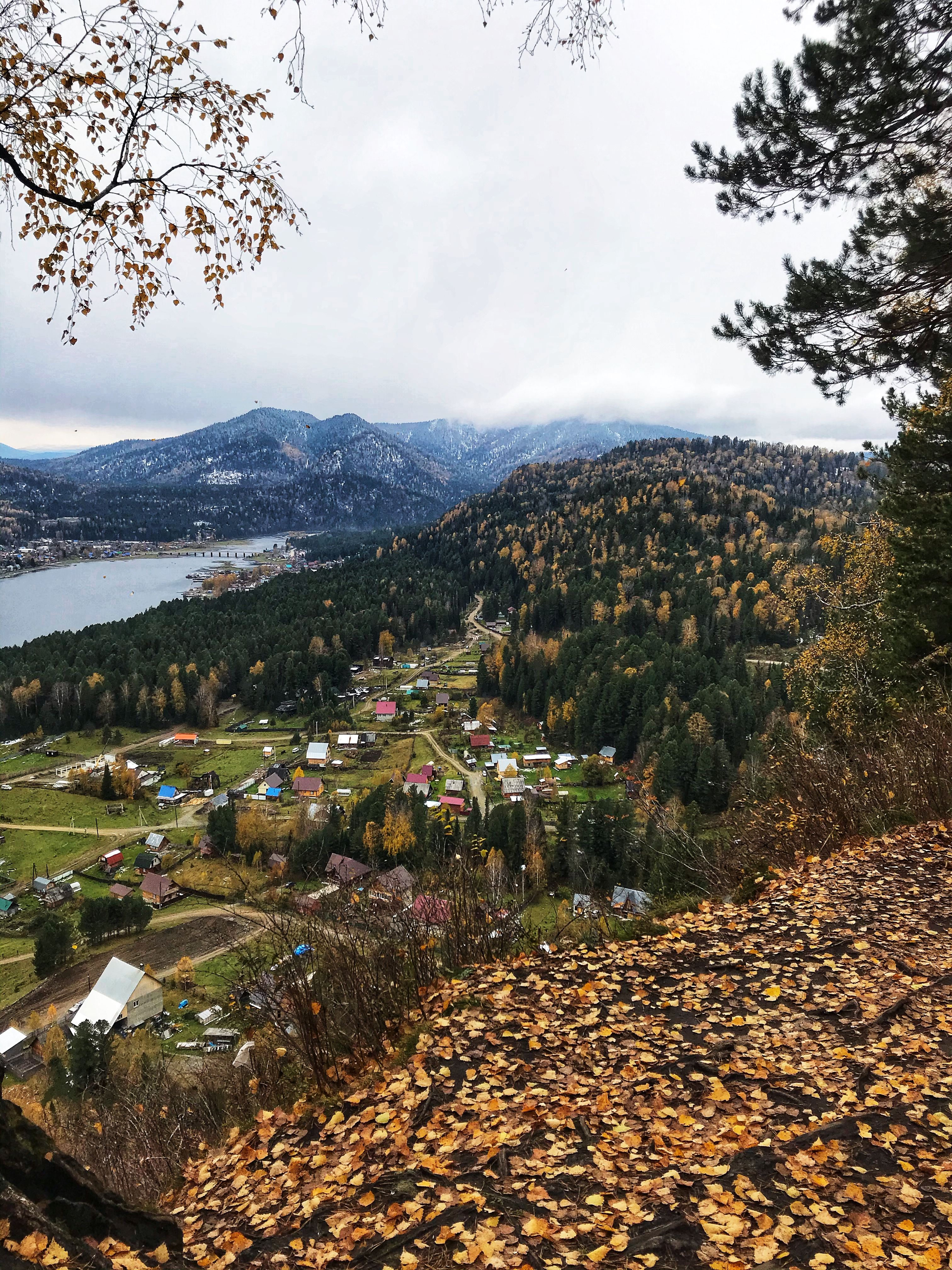 Breathtaking view of a tranquil village nestled in the scenic Altai Mountains, Russia, in autumn.