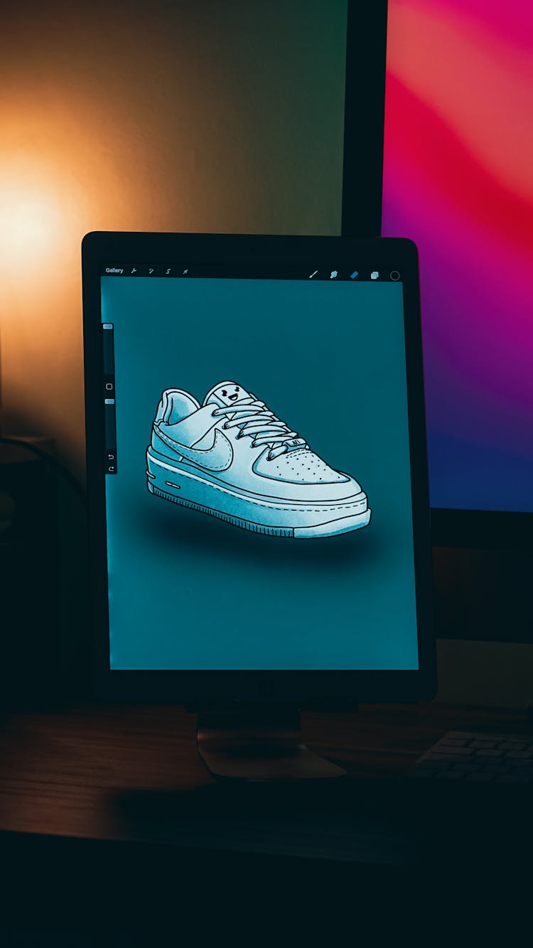 Image Of A Sneaker Design On Tablet