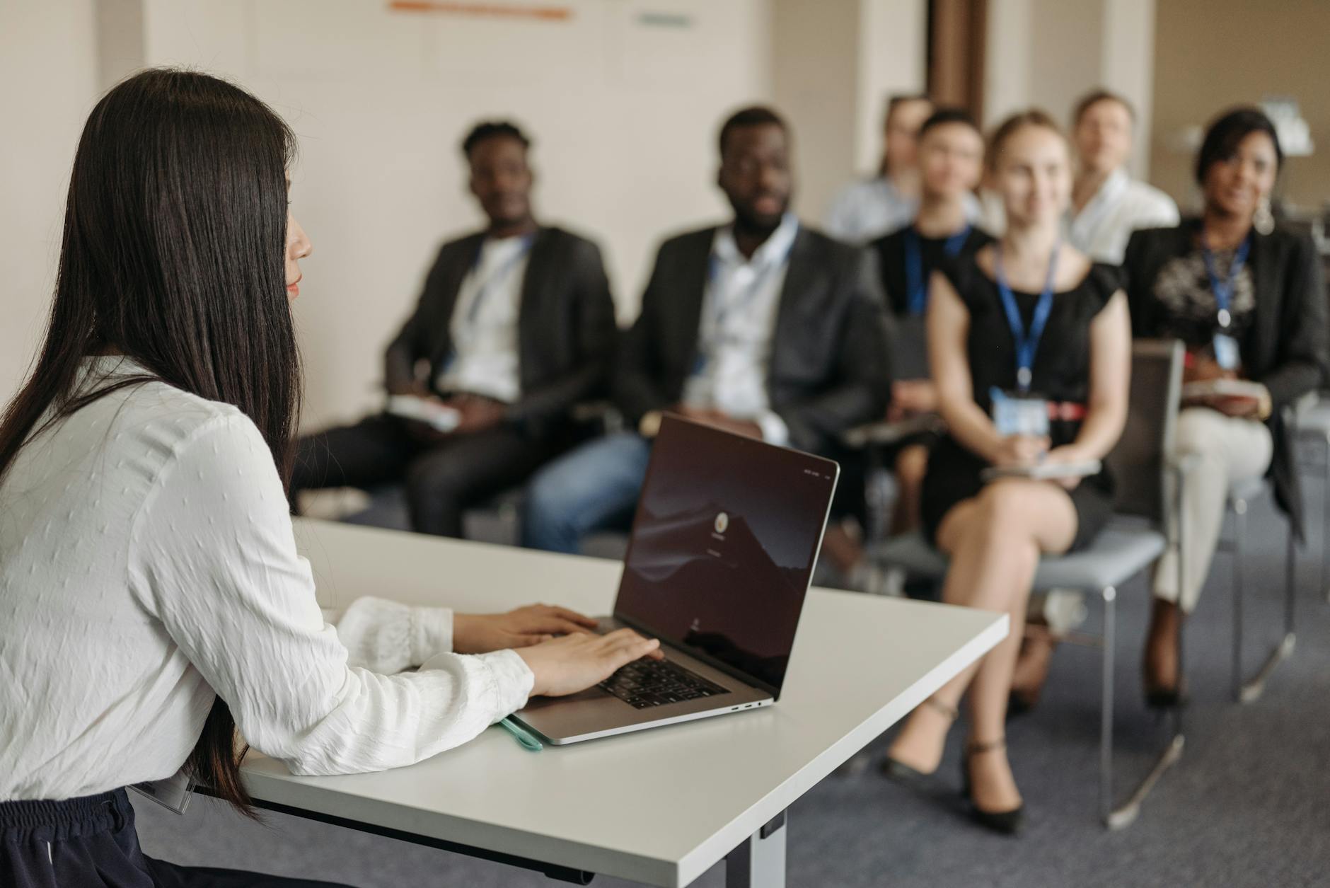 Professional woman talking to her team
