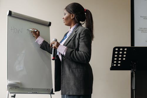 A Businesswoman Writing on Whiteboard