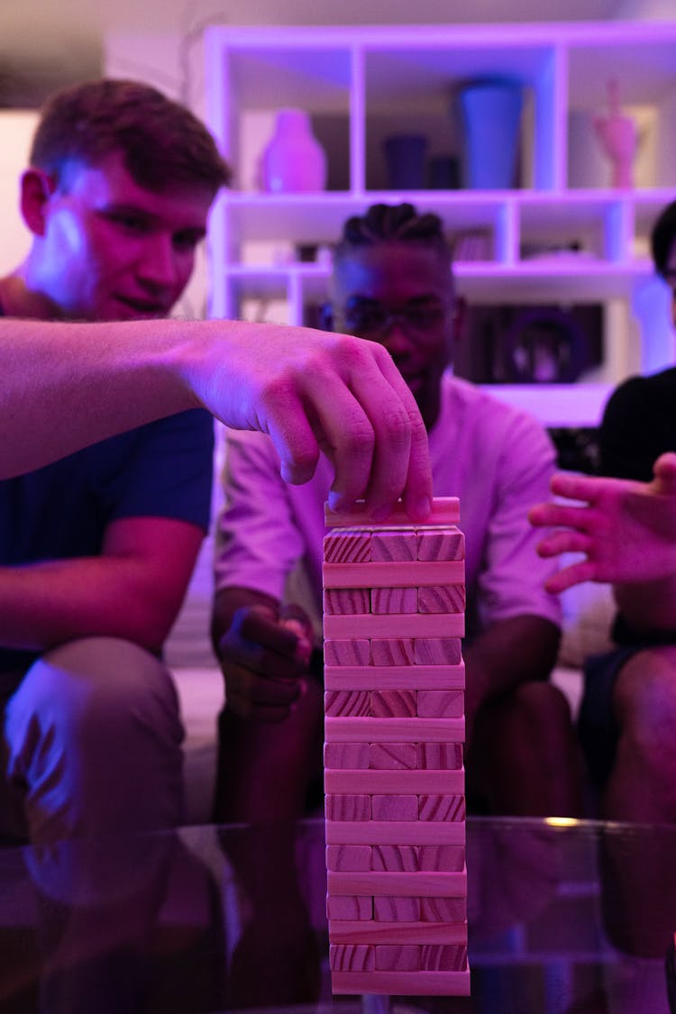 Friends Playing Jenga