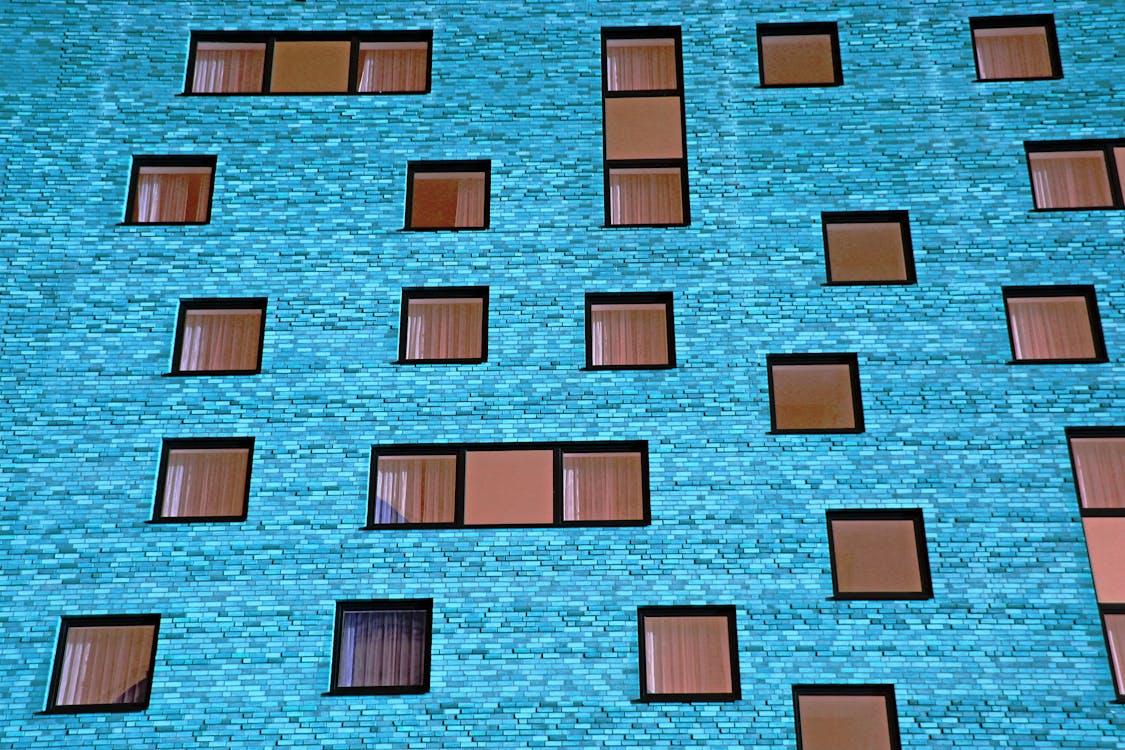Free Teal Wall With Windows Stock Photo