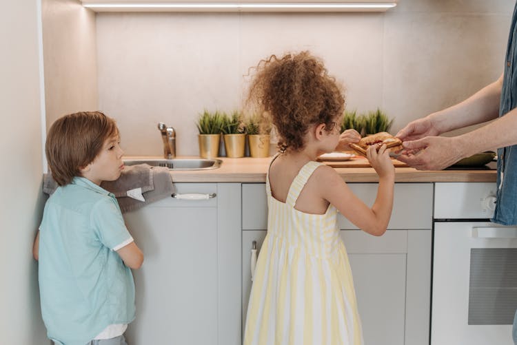 A Person Giving A Sandwich To A Girl