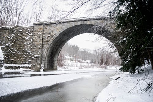 Foto d'estoc gratuïta de ferrocarril, gran pont, hivern