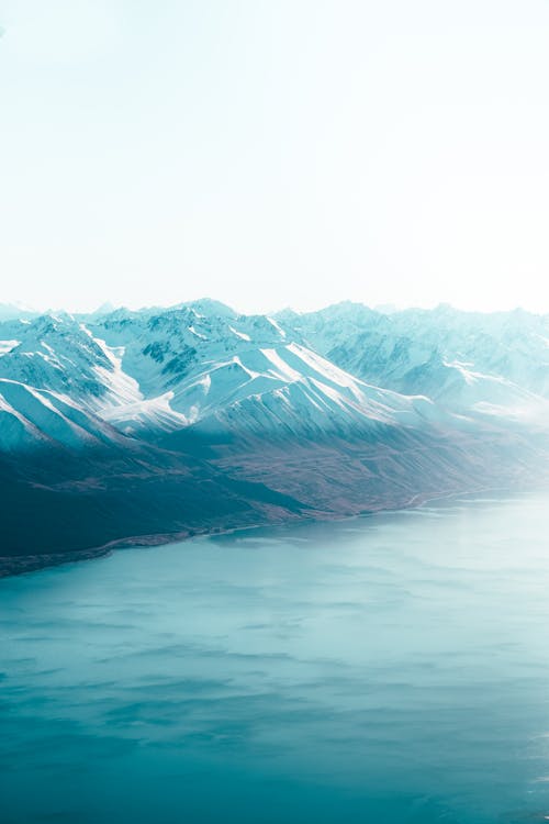 Snow Covered Mountains Near a Beautiful Lake 