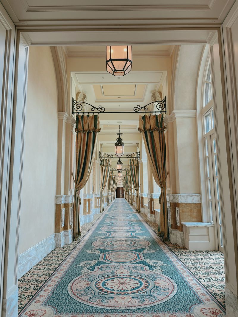 Luxurious hallway featuring elegant design and carpet flooring