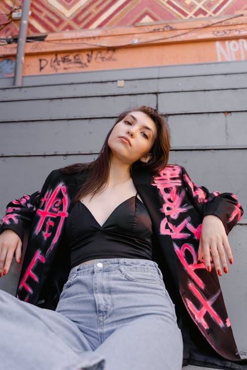 Alluring Woman in Black and Pink Jacket