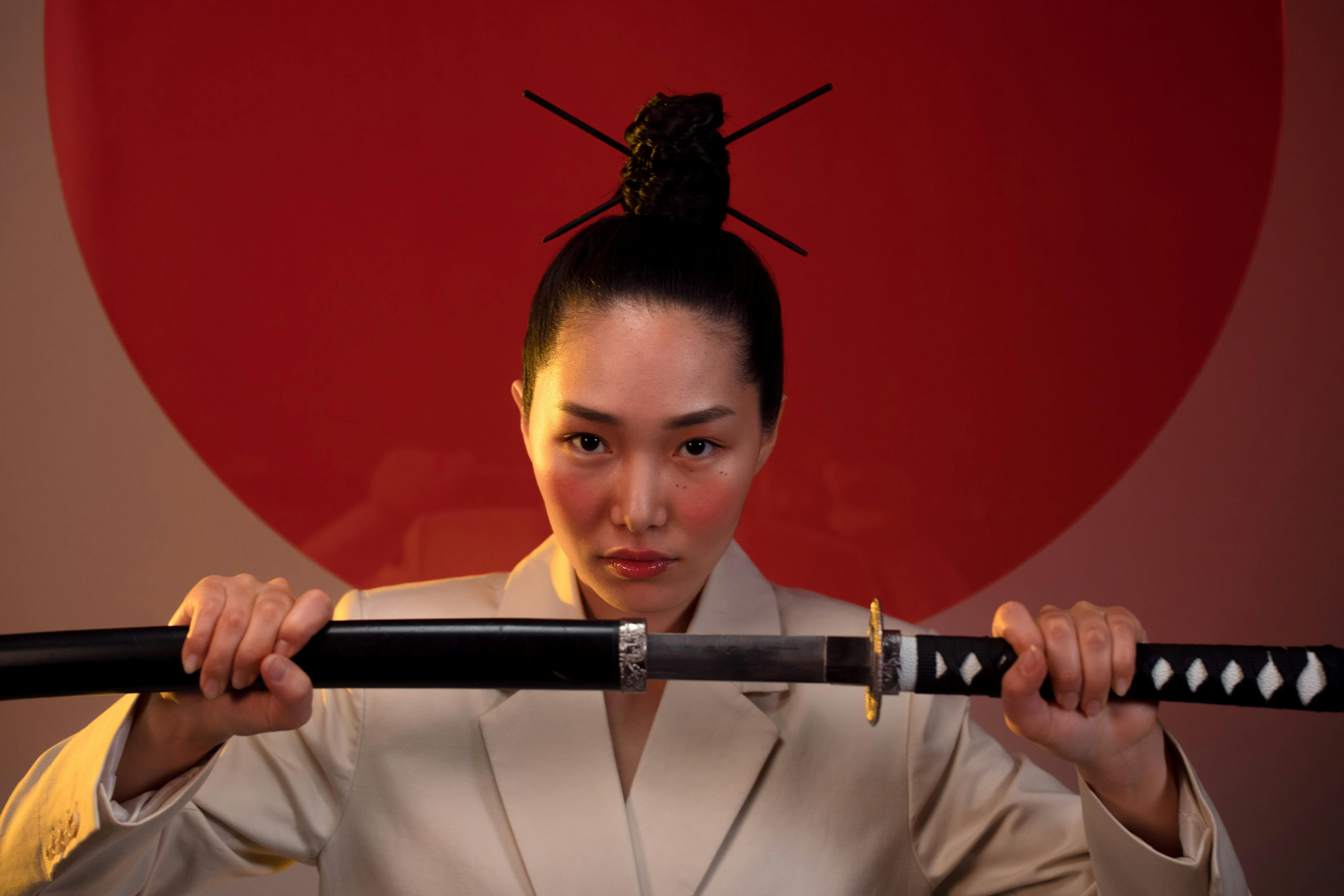 Chinese Superhero Woman With Katana Sword Stock Photo - Download