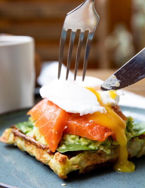 Free Toasted Bread With Salmon and Poached Egg Stock Photo