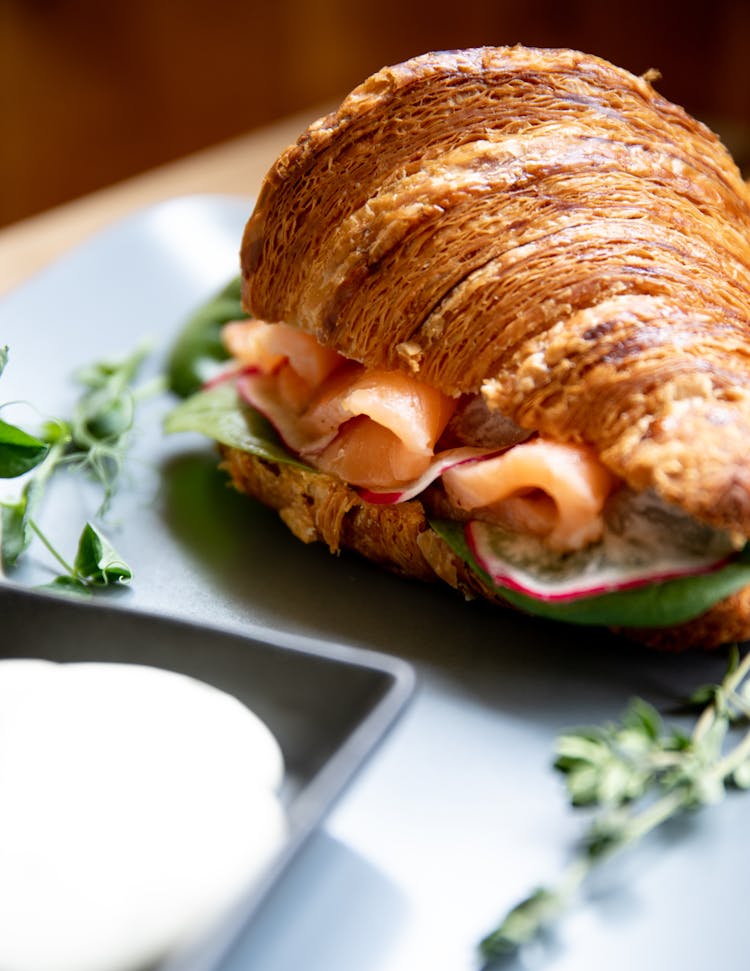 Croissant Sandwich On Plate