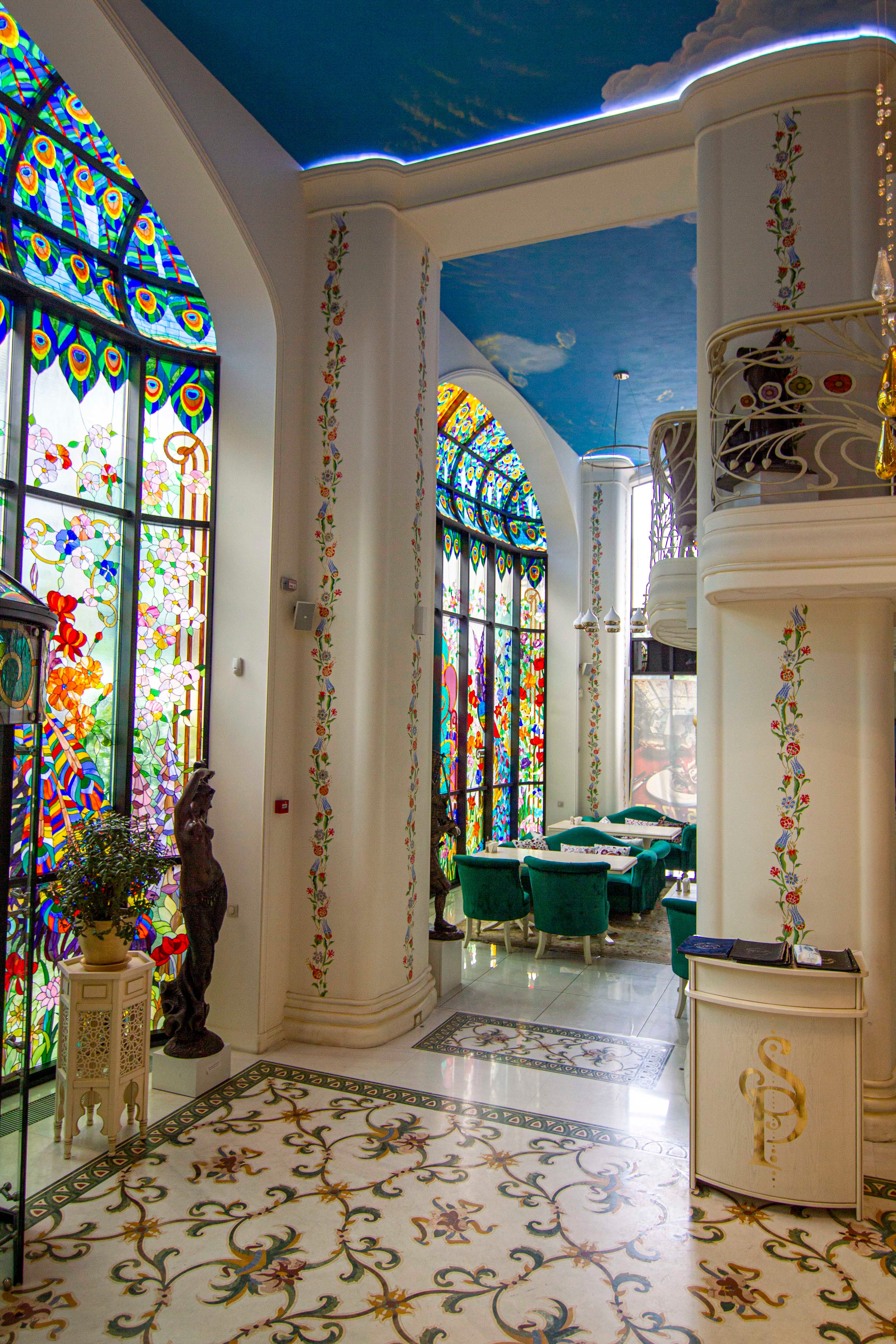 Elegant Interior with Art Nouveau Stained Glass Window · Free Stock Photo