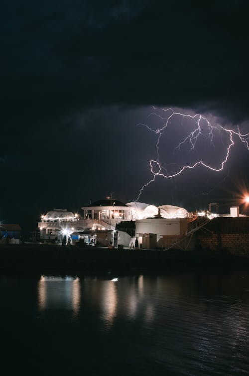 Lightning Over a Seaside Mansion 