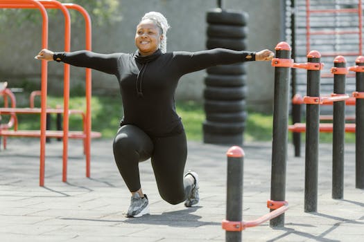 African American woman exercising in a park, promoting a healthy lifestyle.