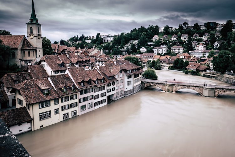 Aerial Footage Of Flooded Town 