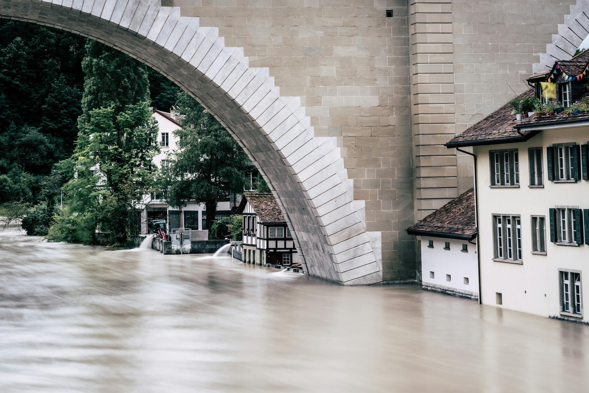 Flooded Old Houses in a Town