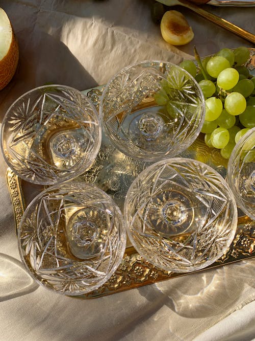 Glass Bowls on Gold Serving Tray