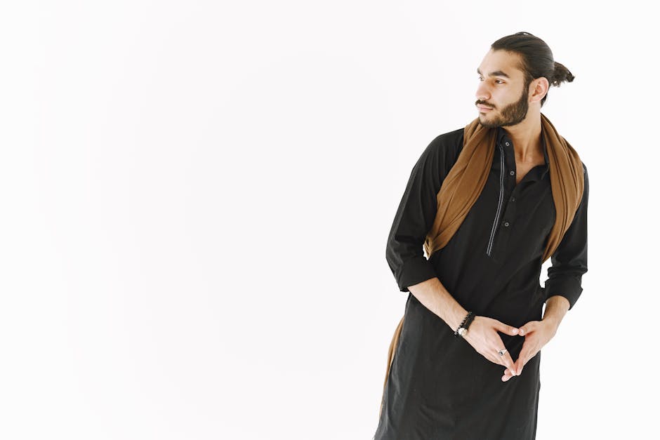 Man Wearing a Traditional Black Kurta