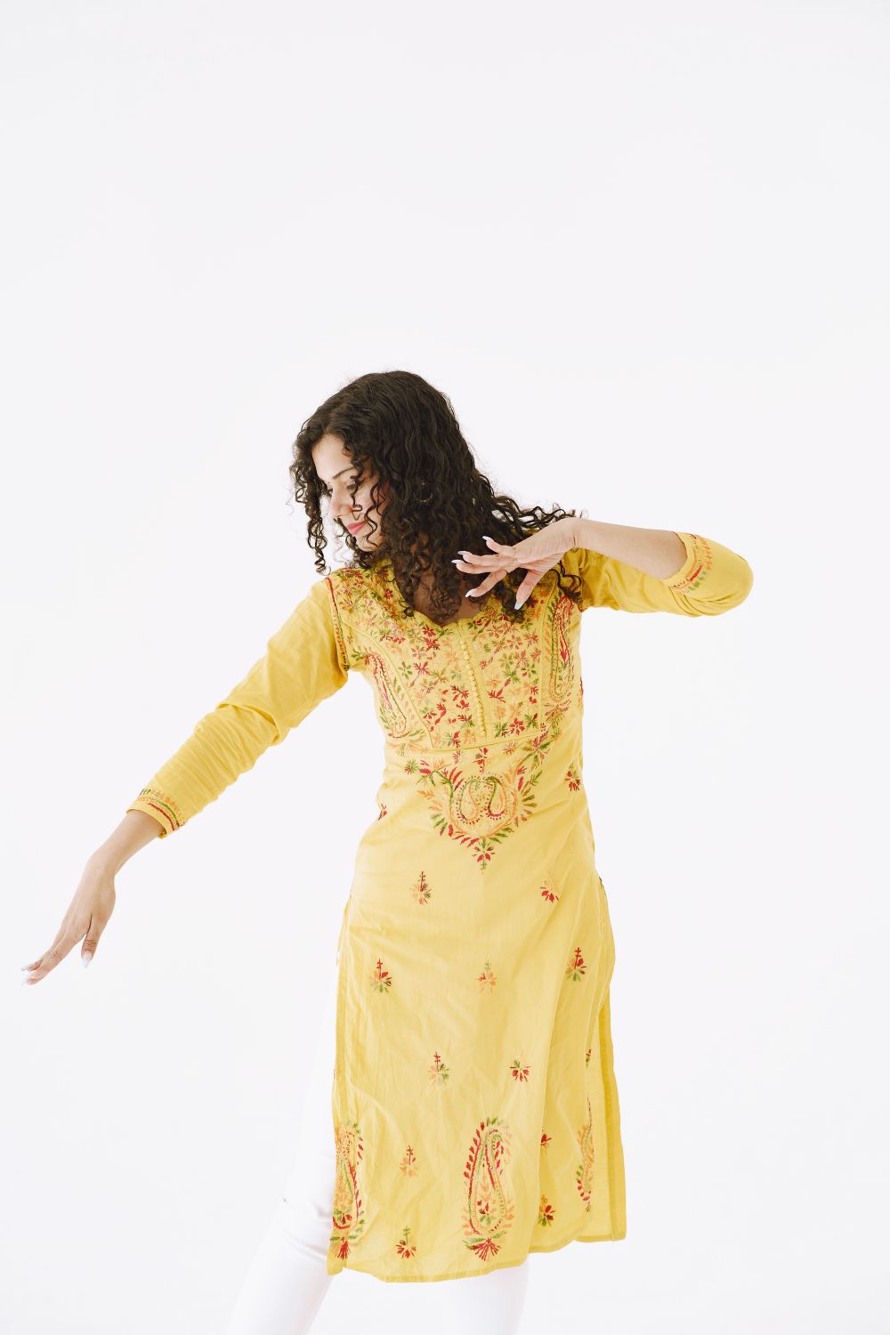 Woman in embroidered ethnic wear from Vaidehi Krafts ladies boutique in Rohini, Delhi