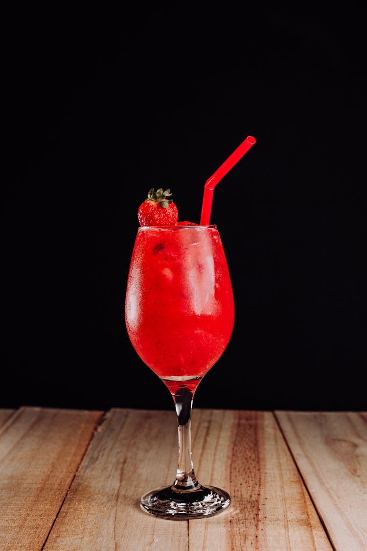 A Strawberry Shake On A Wine Glass